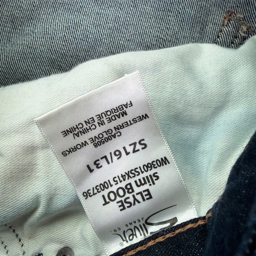 Silver Jeans Womens 31 Blue Dark Wash Stretch Denim Elyse Slim Boot Mid Rise - Picture 8 of 9